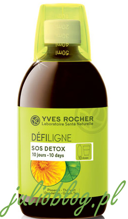 Napój SOS detoks 10 dni YvesRocher. Defiligne SOS detoks 10 dni Opis produktu S.O.S. Défiligne 10 dni Detox wspomaga drenaż organizmu dzięki wyciągowi z zielonej herbaty i poprawia eliminację toksyn dzięki wyciągowi z mniszka lekarskiego. Twoja sylwetka jest lżejsza i czujesz się naprawdę dobrze. Sposób użycia Stosowanie: Dobrze wstrząsnąć przed użyciem. Rozcieńczyć 1 miarkę (45 ml) w jednym litrze wody, spożywać w ciągu dnia. Program 10 dni, do powtórzenia w razie potrzeby. Lekki osad w butelce jest normalnym zjawiskiem. Po otwarciu przechowywać w lodówce. Rodzaj opakowania i wielkość 480 ml Informacje dodatkowe Skład: woda, aromat brzoskwiniowy, suchy ekstrakt z liści mniszka lekarskiego (Taraxacum officinalis): 0,67%; substancje konserwujące: benzoesan sodu, sorbinian potasu, suchy ekstrakt z zielonych liści herbaty (Camellia sinensis): 0,44% maltodekstryny, barwnik: karmel siarczyn amonu, substancja słodząca: sukraloza, ekstrakt z nasion kopru włoskiego (Foeniculum vulgare) liść suchy mate (Ilex paraguariensis) (kofeina): substancja przeciwzbrylająca: dwutlenek krzemu. Wartości odżywcze na 100 ml gotowego napoju: 1 kcal lub 4 kJ / Białko: 0 g / Węglowodany: 0,1 g w tym cukry: 0 g / Tłuszcz: 0 g, w tym tłuszczów nasyconych: 0 g / Błonnik: 0 g / sodu: 0 g / Ekstrakt z zielonej herbaty (odpowiednik suszonych liści): 162 mg / Wyciąg z mniszka lekarskiego (odpowiednik suszonych ziół): 135 mg . Podczas kuracji Clé Végétale Minceur miałam mniejszą ochotę na słodycze, bo byłam już totalnie zasłodzona napojem, do tego w ogóle miałam mniejszy apetyt. Taki sam efekt odczułam podczas kuracji SOS detoks 10 dni. Obie kuracje zadziałały pozytywnie. Po Clé Végétale Minceur czuję się lżej, a moja skóra stała się wyraźnie gładsza, oczyszczona i bardziej promienna. SOS detoks 10 dni zadziałał nieco inaczej, ale równie pozytywnie. Zauważyłam jeszcze lepszy efekt odnowionej skóry. Straciłam ochotę na niezdrowe jedzenie, a nawet zyskałam lepsze poczucie smaku wyczuwając wszędzie chemię. Muszę dodać, że wszystkie te efekty osiągnęłam dzięki 30 dniowej kuracji. Pierwsze 10 dni piłam Clé Végétale Minceur, a potem 20 dni piłam dwie butelki SOS detoks. Efekty są na prawdę rewelacyjne i jestem bardzo zadowolona. Z pewnością będę powtarzać kurację w razie potrzeby. Podobne Recenzja 3 produktów wyszczuplacjących Yves Rocher Clé Végétale Minceur Recenzja 3 produktów wyszczuplacjących Yves Rocher Clé Végétale Minceur W "Recenzje kosmetyczne" Kwietniowe zamówienie w Yves Rocher Kwietniowe zamówienie w Yves Rocher W "URODA" Trzy peelingi do ciała Yves Rocher: roślinny, wyszczuplający i owocowy Trzy peelingi do ciała Yves Rocher: roślinny, wyszczuplający i owocowy W "Recenzje kosmetyczne"