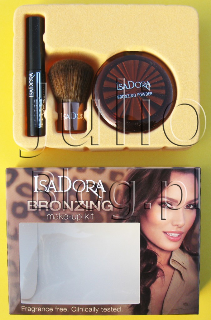zestaw-do-makijażu-IsaDora-BRONZINg-MAKE-UP-KIT-highlight-tan-tusz-precision-mascara-pędzel-kabuki-puder-brązujący-odpakowany-w-środku-jak-wygląda