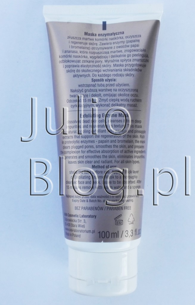julioblog.pl-blog-julii-recenzje-kosmetyków-polskie-kosmetyki-AVA-Beauty-Home-Care-age-control-professional-maska-enzymatyczna-złószcza-regeneruje-wygładza-skórę-skład-składniki