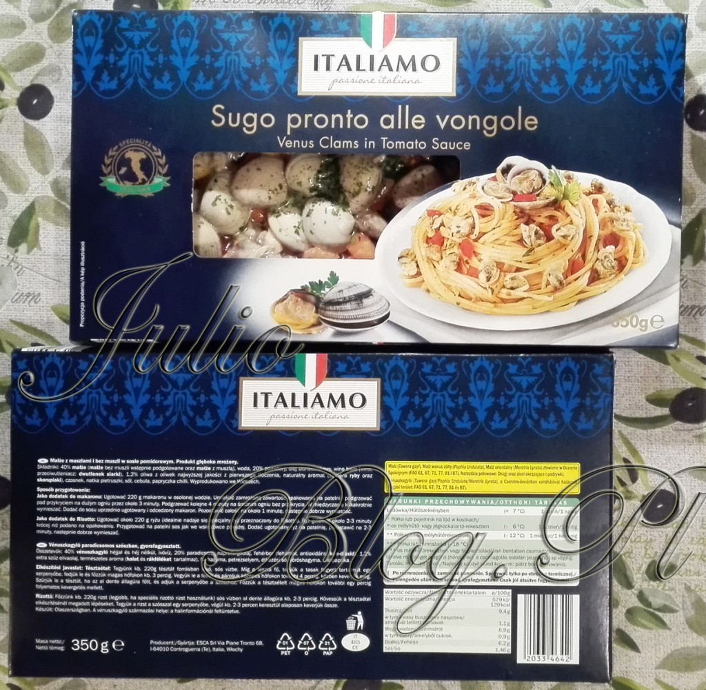 sugo-pronto-alle-vongole-małże-w-sosie-pomidorowym-ITALIAMO-lidl-2-opakowania-julioblog.pl-blog-julii-venus-clams-in-tomato-sauce
